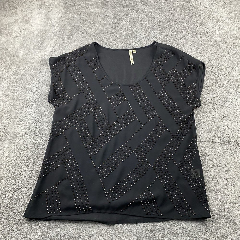 Petticoat Sheer Stud Shirt Womens XS Black Blouse